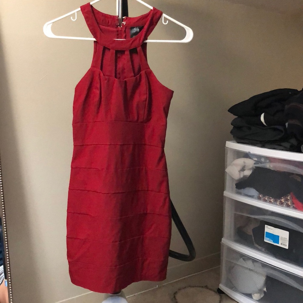 Caged red bandage dress